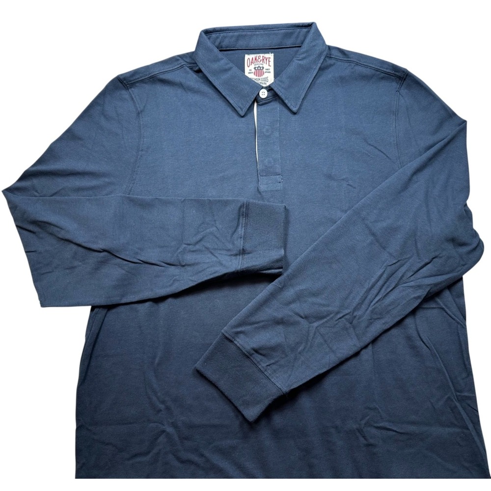 Oak & Rye Long Sleeve‎ Rugby Polo Shirt Navy Blue Jersey Men's Large NWT